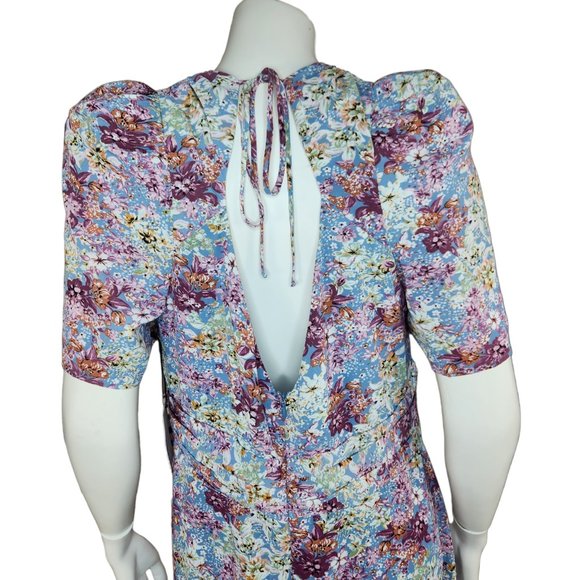 Floret Studios Floral Print Empire Waist Maxi Dress Women's XL Puff Sleeve - Picture 7 of 16